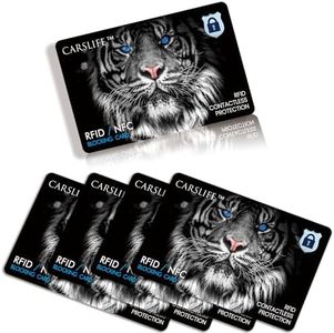 CARSLIFE RFID Blocking Card 5 Pack Contactless NFC Bank Debit Credit Card Protector Blocker for Entire Wallet & Purse Shield for Men & Women Tiger Design