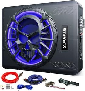 Seventour 10" 1200W Slim Under Seat Powered Car Subwoofer, Car/Truck Audio Sub Built in Amplifier amp Combo, with LED Ambient Light (Subwoofer + Mounting Wire Kit)