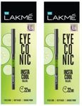 LAKMÉ Eyeconic Insta Cool Kajal, Matte Finish Pencil (Pack Of 2) (0.35G X 2) (Black, 0.7G), Multi