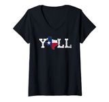 Womens Texas T-shirt Texas Shaped Flag Grunge Slang Y'ALL Texas V-Neck T-Shirt