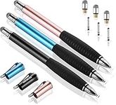 MEKO (2nd Gen)[2 in 1 Precision Series] Universal Disc Stylus Touch Screen Pen for iPhone,iPad,All other Capacitive Touch Screens Bundle with 6 Replacement Tips ,Pack of 3 ( Black/Rose Gold/Aqua Blue)