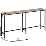 HOOBRO 180 cm Console Table with 2 Power Outlets and 2 USB Ports, Extra Long Entryway Table with Charging Station, Narrow Sofa Table Behind Couch, Hallway, Living Room, Greige and Black BG1801XG01G2