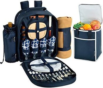Picnic at Ascot Original Equipped Backpack for 4 with Blanket - Extra Bonus Cooler - Designed & Assembled in California - Trellis Blue