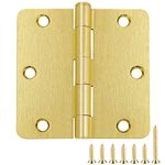 Door Hinges Satin Brass 3.5 Inch x 3.5" Interior Gold Door Hinges for Doors 12 Pack Brushed Brass Door Hinges 3-1/2" Round 1/4"Radius Corners Bedroom Residential Standard Indoor Door Hardware Hinge