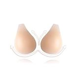 mhinese Sticky Bra Push Up Bras for Women, Reusable Silicone Invisible Lift Up Adhesive Bra - Strapless Bra for Backless Dresses.(Beige Spoon A/B Cup)