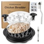 (Black/Red) Premium Chicken Shredder with Bowl, Fork & Cleaning Brush—25CM Meat Shredder with Clear Lid, Ergonomic Handle, Anti-Slip, Heat Resistant, BPA Free, Dishwasher Safe, New Kitchen Gadgets