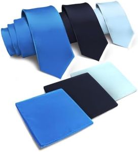 Vittorio Farina Solid Satin Necktie & Pocket Square Combo Set for Men (Blue/Blue/Blue)