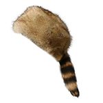 Altsuceser Faux Fur Raccoon Tail Coonskin Cap, Round Flat Top Boone Hat Raccoon Tail Hats for Winter, One Size, One Size