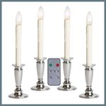 Celestial Lights Set of 4 Battery Operated Window Candles with Remote Control - (Brushed Silver)