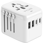 VYLEE Universal International Power Travel Plug Adapter, 5 in 1 European Travel Plug Adapter W/ 3.5A 2xUSB-A and 2xUSB C Wall Charger and Worldwide AC Outlet for Europe USA UK AUS Asia