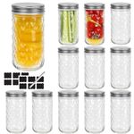 Yishik 12 oz Mason Jars with Silver Lids,12 Pack Glass Canning Jars 350ml Wide Mouth Crystal Jelly Jars for Honey,Jam Preserving,Pickling,Baby Foods,Drinks,Wedding Favors