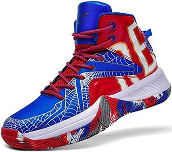ASHION Kids Basketball Shoes Boys Girls High Top Sneakers Non Slip Running Shoes for Unisex Kids Shinny Red Blue Big Kid Size 5