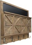 Excello Global Products Barndoor Mail Holder with Chalkboard, Key Hooks, and Mail Slot (Rustic Brown)