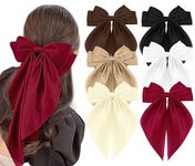 6 Pcs Big Bow Hair Clips for Women Girls Silky Satin Large Hair Bows Soft Long Tail Oversized Hair Ribbon Clips Bowknot Metal Spring Hair Barrettes (6 Colors 03)