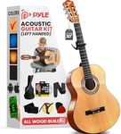 Pyle Left Handed Beginner Acoustic Guitar Kit, 1/4 Junior Size All Wood Build Nylon String Instrument with Capo, Gig Bag, Strap, Extra String Set, Guitars for Beginners Adults Youth, 30" Natural Gloss