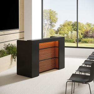 Tribesigns 63-Inch Lectern Podium Stand with LED Lights, Modern Conference Podium Table Wood Teacher Speaker Desk Hostess Stand for Church Office School Restaurant Meeting (Black and Brown)