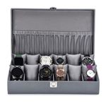 ZENWOOD Men's Women's 12 Slots Watch Box Organizer PU Leather Watches Display Case Storage Box Holder in Grey Color