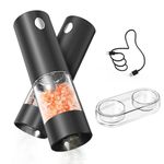 CIRCLE JOY Electric Salt and Pepper Grinder Set, USB Rechargeable Pepper Mill Grinder with Storage Base, Washable Container, Adjustable Coarseness and White LED Light, Black