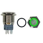 Electronic Spices 19 mm 12-24V Ring Light Self Locking Push Button Metal Switch with Green Indicator