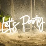 HRGXYUN Let's Party Neon Sign, Warm White LED Neon Sign for Bedroom Wall, Battery/USB Powered Neon Lights with Switch for Wedding Party Graduation Birthday Bar Home