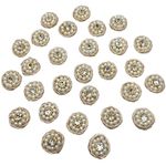 Artificial Pearl and Jarkan Stone 1.5 cm Diameter 50 Pieces Embroidery Neck sew on Applique Patches Decorative Patches White and Golden Color for Clothes, Jackets, Blouse, Saree, Decoration (D032)