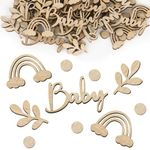 80 Pcs Baby Shower Confetti Wooden Neutral Rustic Table Confetti Baby Shower Decoration for Boys Girls Gender Reveal Party Decor