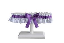 Purple and white satin wedding garter with iridescent flower and rhinestone, Purple prom and wedding lingerie, Toss or keepsake garter, Jarretière en satin mauve et blanc avec fleur et pierre iridescent, Jarretelle mariage ou Prom mauve, Jarretière souvenir ou pour lancer