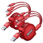 CAFELE Multi Charging Cable [Car Accessories for Women] 3in1 Retractable USB Charging Cable with Type C/Micro USB/IP, Multiple Phone Charger Cord for Phone 14 13 12 11, Samsung S23 S22 S21(4ft)-Red