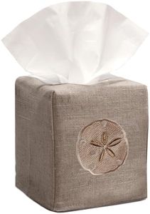 Jacaranda Living Square Tissue Box Cover, Linen/Cotton Fabric Tissue Holder, Decorative Cloth Tissue Cube Cover, Coastal Designs Sand Dollar (Beige)