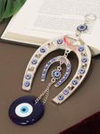 Tied Ribbons Turkish Horse Shoe Blue Evil Eye Wall Hanging For Home Entrance Door Car Office Feng Shui Nazar Battu Pendant Ornament Good Luck Charm And Prosperity Decorative Gift Items (Large) - Metal