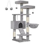 FEANDREA Cat Tree, Cat Tower 142 cm, Cat Activity Centre, Light Grey PCT160W01