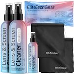 Elite Tech Gear Glasses Cleaner & Screen Cleaner Kit – 3pcs Lens Cleaner Spray (2X 4oz+1oz) with 2pcs Microfiber Glasses Cleaning Cloth – Alcohol Free Eyeglass Cleaner – 5pc Glasses Cleaning Kit