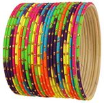 NEW! Touchstone Indian Bollywood "Colorful 2 Dozen Bangle Collection" Golden Glitters Textured Multicolor Large Size Designer Jewelry Bangle Bracelets Set Of 24 For Women.