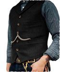 AeoTeokey Classic Mens Wool Tweed Suit Vest Casual Sleeveless Jacket Herringbone Waistcoat for Tuxedos(L,Black)