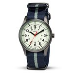 Infantry Analog Mdc Glow In The Dark Off-White, Blue Watches For Men, 12/24 Hour Military Time Watch Waterproof, Wristwatch With Slip-Thru Nylon Band