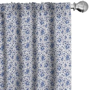 Lunarable Flower Curtains, Small Wild Flowers Autumn Greenland Meadow Seasonal Natural Art, Window Treatments 2 Panel Set for Living Room Bedroom, Pair of - 28" x 84", Navy Night Blue