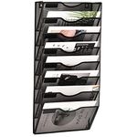 EASEPRES 8 Tier Mesh Wall Mounted File Holder Organizer Vertical Metal Hanging Filing Paper Magazine Rack Envelope Folders Holder with Nametag Label for Office Home, Black