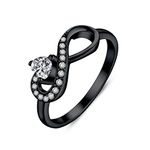 JO WISDOM Infinity Heart Promise Rings for Her Sterling Silver Friendship Ring Black Rhodium Plated Jewelry Birthstone Ring Size 10