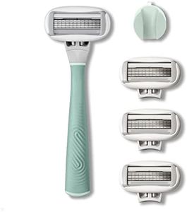 FLAMINGO 5-Blade Razors for Women - 1 Razor Handle + 4 5-Blade Refills + 1 Shower Holder - Sage