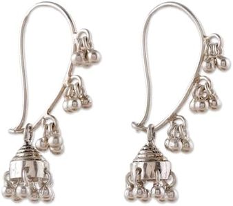 NOVICA Artisan Handmade .925 Sterling Silver Chandelier Earrings Jhumki from India Dangle Bohemian 'Jhumki Music'