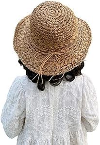 Kids Summer Straw Hat Handmade Bowknot Beach Sun Protection Hats for Girls, A-khaki
