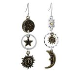 Mabor Sun Moon Star Dangle Earrings Bronze Gothic Star Earrings Asymmetrical Sun Moon Face Dangle Earrings for Women Vintage Statement Earrings for Masquerade Cosplay Party Jewelry