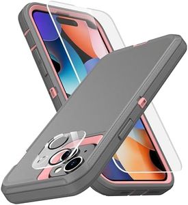 MXX Heavy Duty Made for iPhone 15 Plus Case with Tempered Glass Screen, Camera Lens Protector 3-Layer Full Body Protection - Shockproof Dustproof Cover for 15 Plus Phone Case 6.7" (Gray/Light Pink)