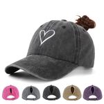 Acado Ponytail Baseball Cap for Women - Distressed Vintage Washed Adjustable Embroidered High Bun Hat Ladies