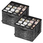 SONGMICS Set of 2 Shoe Organisers for Closet, Fits 16 Pairs Each, Shoe Storage Bins, Fabric Containers with Handles and Clear Cover, for Bedroom, Entryway, Wardrobe, Ink Black LSP602B01