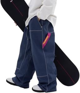 SNOWVERB Womens Mens Baggy 15K Waterproof Streetwear Snowboard Ski Pants Inner Thigh Vents Gaiters Loose Fit Pants Denim Blue