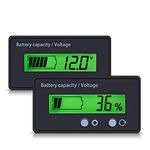 SS ROBOTICS 12V 24V 36V 48V 72V Battery Meter with Alarm, Battery Tester Battery Capacity Voltage Indicator Battery Gauge Monitors Lead-Acid and Lithium ion Battery Indicator, Green (Pack of 2)