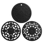 Smithcraft Trivets for Hot Dishes, Hot Pads Kitchen, Silicone Pot Holders, Silicone Mats for Kitchen Counter, Trivet for Hot Pots & Pans, Heat Resistant Mat for Table, Round Trivet Mat Set 3 Black