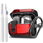 Compatible SAMSUNG Galaxy Bud 3 / Buds 3 Pro Case Cover 2024 with Secure Lock Clip, Rugged Galaxy Buds 3/3 Pro Protective Hard Cover Shell with Carabiner & Cleaner Kit for Men Women Black Red