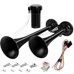 12V Air Horn Kit, Super Loud Train Horn for Truck, Air Horn Dual Truck Horn with Compressor for 12V Vehicles Trucks Pickup Trains Cars Boats (Dual black)